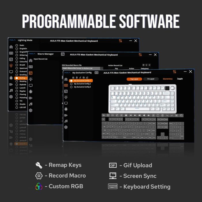 EPOMAKER X AULA F75 MAX Tri-Mode Wireless Gaming Keyboard, TFT Screen, Knob, Hot Swappable, 2.4GHz/Type-C/BT5.0, Gasket Creamy, for PC/Mac/Office/Gaming (Black Gradient) - Image 6