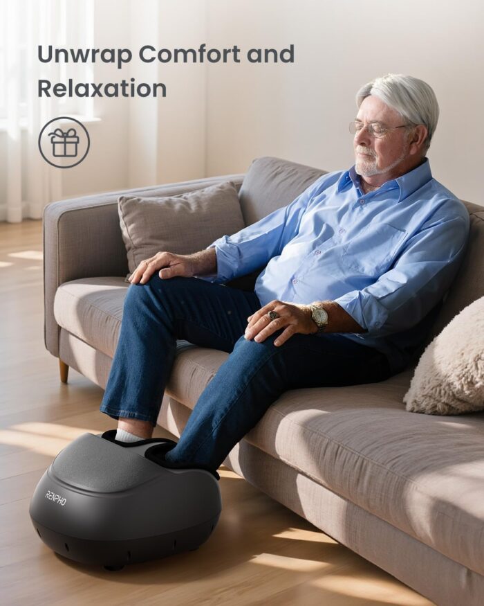 RENPHO Foot Massager with Heat, Shiatsu Foot Massage Machine Deep Kneading, Air Compression - Panel Control (Black) - Image 8