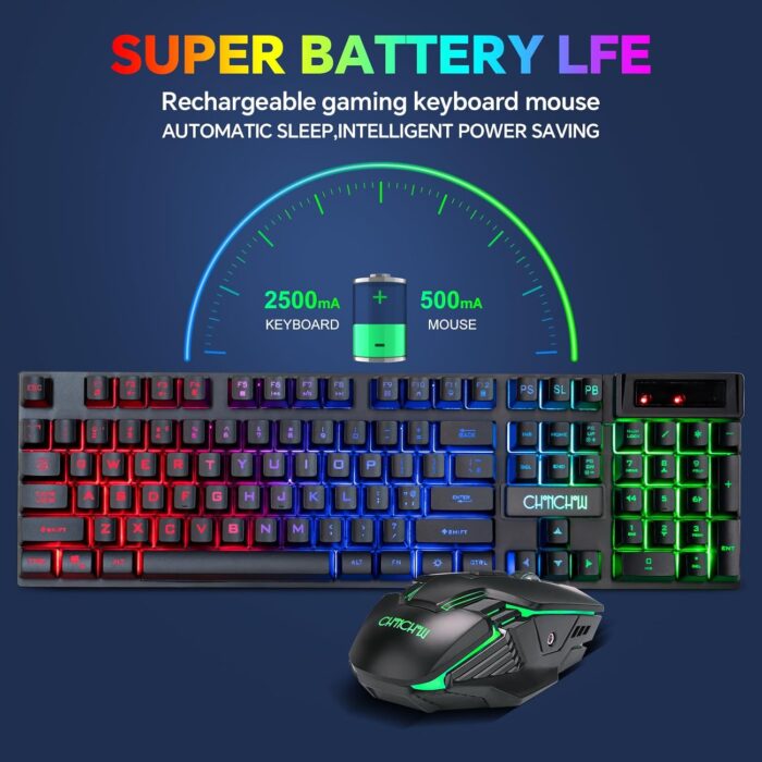 CHONCHOW USB Wireless Gaming Keyboard and Mouse Combo LED Backlit Ergonomic Mechanical Feeling Key 19 Keys Anti-ghost Rechargeable 2500mAh Battery,7D 3600DPI Mice for PC Gamer - Image 4