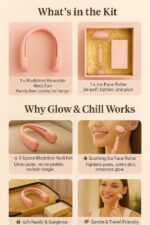 Neck Cooling Fan & Ice Face Roller | 2-in-1 Wellness & Beauty Kit for Daily Use, Travel, Sports & Skincare Refresh | Gift Set for Women, Men & Teens (Pink) - Image 5