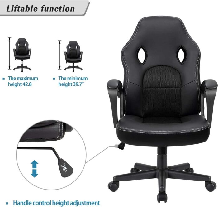 Furmax Office Desk Leather Gaming, High Back Ergonomic Adjustable Racing Task Swivel Executive Computer Chair Headrest and Lumbar Support (Black) - Image 6