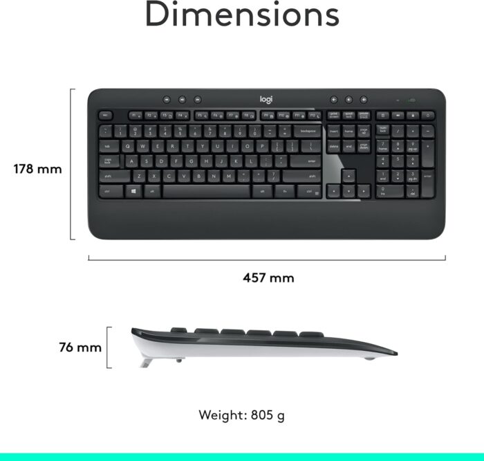 Logitech MK540 Advanced Wireless Keyboard and Mouse Combo for Windows, 2.4 GHz Unifying USB-Receiver, Multimedia Hotkeys, 3-Year Battery Life, for PC, Laptop - Image 8