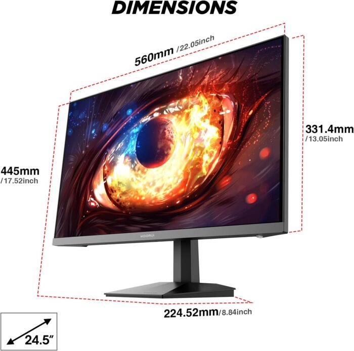 KOORUI Gaming Monitor 25-inch, 170Hz FHD 1080p Computer Monitor, 1ms GTG, Adaptive G-Sync, FreeSync Premium, 3 Sides Frameless, HDMI x 2, DisplayPort, Black, 25E3A - Image 8