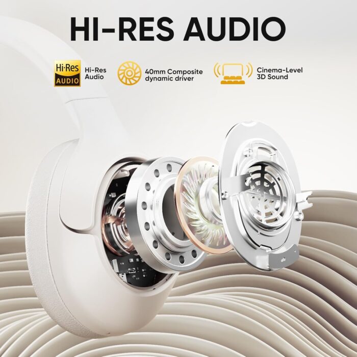 QCY H3 ANC Wireless Headphones Active Noise Cancelling, Hi-Res Audio Over-Ear Headphones Bluetooth 5.4, 60H Playtime, Multipoint Connection Foldable Headset (White) - Image 3