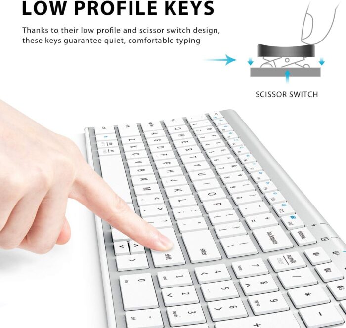 iClever Bluetooth Keyboard BK10, Multi Device Keyboard Rechargeable with Number Pad Ergonomic Design Full Size Stable Connection Keyboard for iPad, iPhone, Mac, iOS, Android, Windows - Image 3