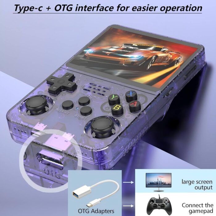 R36s retro Handheld Gaming Console with 64G Cards, Portable Retro Game Consoles Linux Gaming System Emulator 3.5-Inch IPS Screen (Purple-A) - Image 4