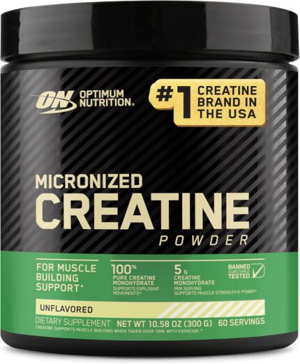 Optimum Nutrition (ON) Micronized Creatine Monohydrate Powder for Muscle Building Support – Unflavored, 300 Grams, 60 Servings – Package May Vary