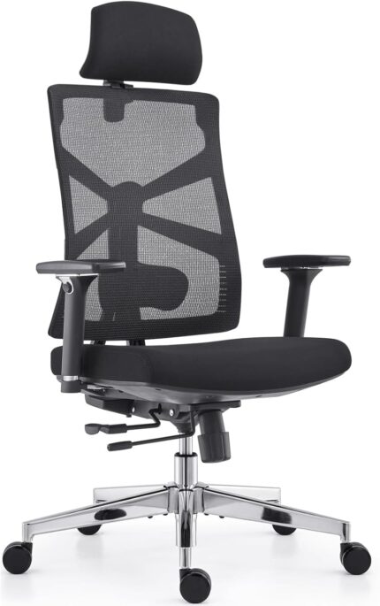 HOLLUDLE Ergonomic Office Chair with Adaptive Backrest, High Back Computer Desk Chair with 4D Armrests, Adjustable Seat Depth, Lumbar Support and 2D Headrest, Swivel Task Chair, Black
