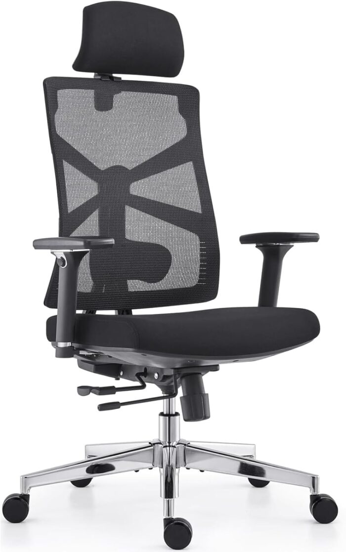HOLLUDLE Ergonomic Office Chair with Adaptive Backrest, High Back Computer Desk Chair with 4D Armrests, Adjustable Seat Depth, Lumbar Support and 2D Headrest, Swivel Task Chair, Black