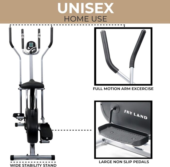 SKY LAND Elliptical Cross Trainer & Exercise Bike – 2-in-1 Home Gym Orbitrek Machine, Adjustable Resistance, LCD Monitor, Full-Body Workout, Belt Drive System, Cardio Fitness Equipment (EM-1502) - Image 4