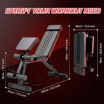 Adjustable Weight Bench, Foldable Exercise Workout Bench, Extended head & neck protection, Decline/Incline/Bench Press, Utility Bench for Home Gym Full Body Fitness with Elastic Ropes - Image 6