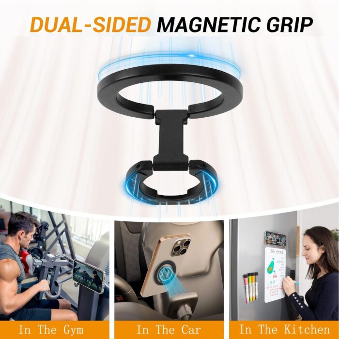 TONGLUO مسكة جوال باصبع, [Compatible with Mag-safe Ring], 360 Rotatable [2025 Upgrade] Dual-Sided Strong Magnet Phone Grip Stand for Secure Hands-Free Viewing, For iPhone 16/15/14/13/12 Pro Max/Plus - Image 5