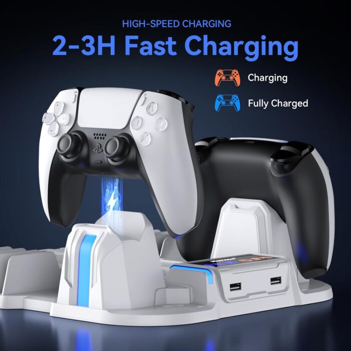 Nepagz PS5 Slim Cooling Stand With Controller Charging Station, 3-Level Fan, 12 Game Storage for PlayStation 5 (Digital/Disc) - White - Image 4