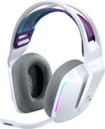 Logitech G733 LIGHTSPEED Wireless Gaming Headset with suspension headband, LIGHTSYNC RGB, Blue VO!CE mic technology and PRO-G audio drivers - White