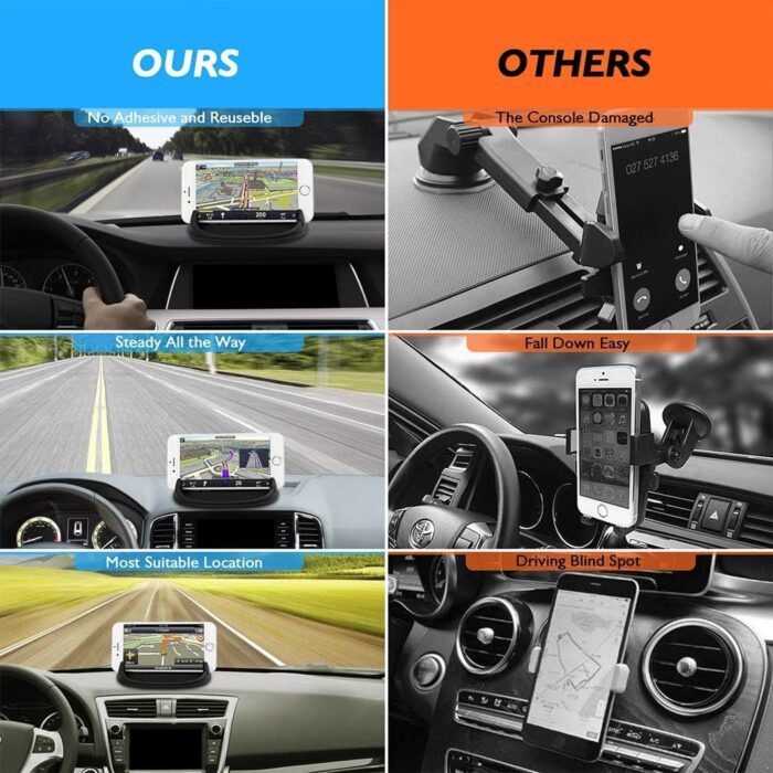 Car Phone Holder, Silicone Pad Non-Slip Dash Mat Suit for Max Thick 12mm(7 inch) Cell Phone Car Dashboard Mount Cradle Dock, Slip Free Desk Phone Stand Compatible with iPhone, GPS Devices and More - Image 6