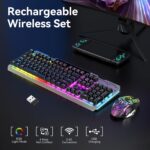 XISOGUU Wireless Gaming Keyboard and Mouse Combo, RGB Backlit Rechargeable 2000 mAh Battery, Mechanical Feel Anti-ghosting Keyboard + 6D 4800DPI Mice for PC Gamer - Image 3
