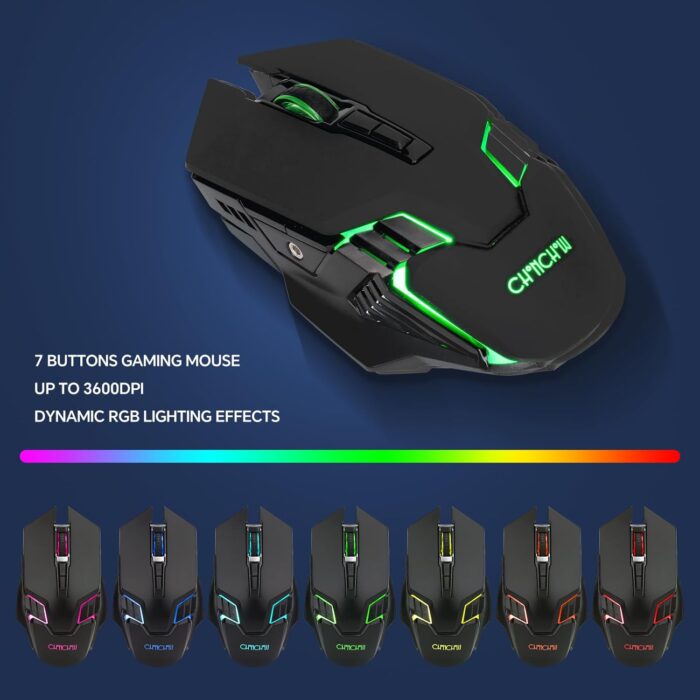 CHONCHOW USB Wireless Gaming Keyboard and Mouse Combo LED Backlit Ergonomic Mechanical Feeling Key 19 Keys Anti-ghost Rechargeable 2500mAh Battery,7D 3600DPI Mice for PC Gamer - Image 6