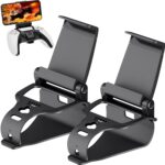 Gepicest PS5 Controller Phone Mount Holder for iPhone Android, 2 Pack PS5 Remote Play Backbone Clip Compatible with Playstation 5 Dualsense Gaming Controller with Adjustatble Switch Black
