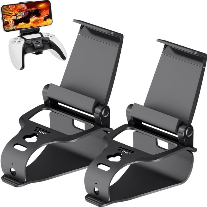 Gepicest PS5 Controller Phone Mount Holder for iPhone Android, 2 Pack PS5 Remote Play Backbone Clip Compatible with Playstation 5 Dualsense Gaming Controller with Adjustatble Switch Black