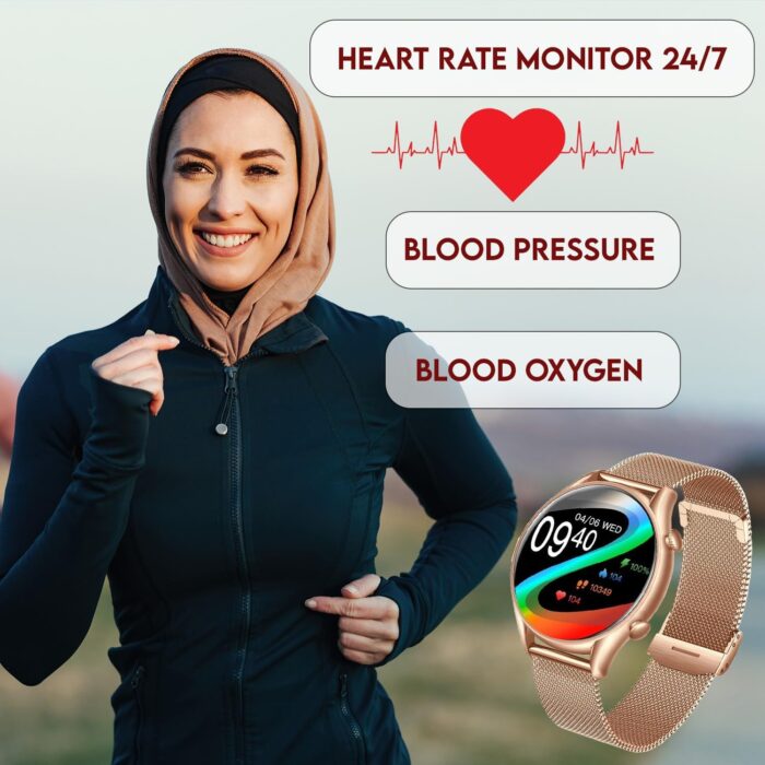 IP68 Waterproof Smartwatch for Women - Fitness Tracker Answer/Make Calls Heart Rate Blood Pressure Sleep Monitor Step Counter-Sport Running Digital Watch for Android iOS Phones (Pink) - Image 6