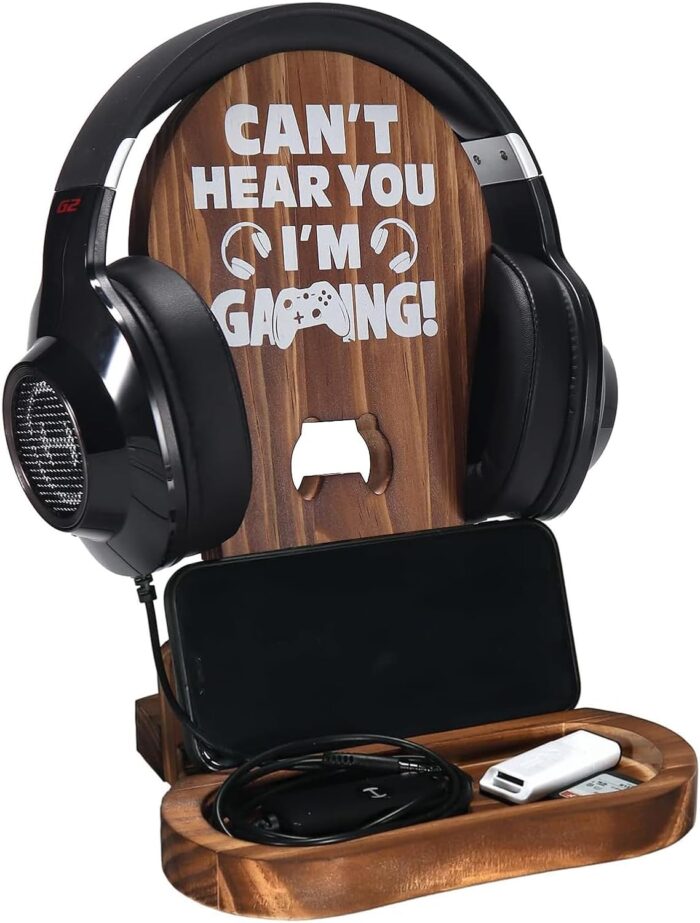 Angju Headphone Stand,Wooden Gaming Headset Stand for Gaming Desktop,Gaming Accessories,Gamer Gifts for Teenage Boy, Gamer Room Decor for Man, Best Gifts for Son, Boyfriend, Husband