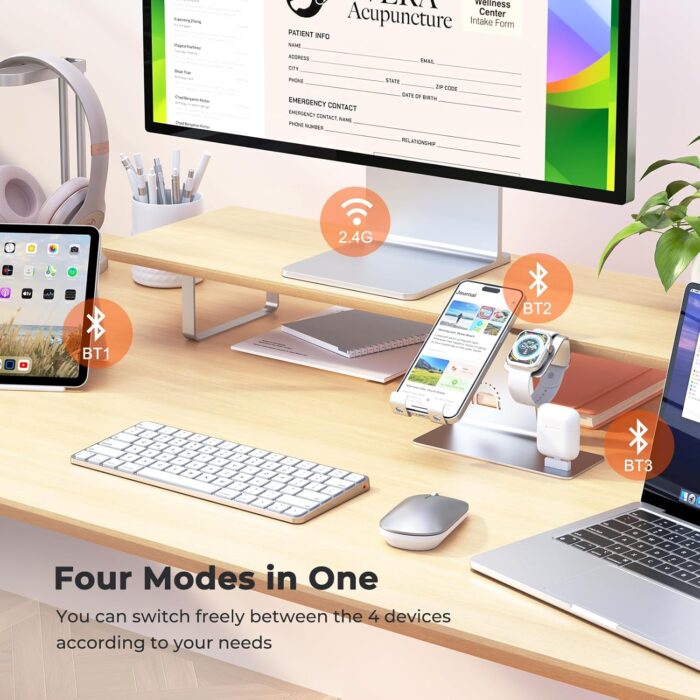 MEETION Wireless Bluetooth Keyboard and Mouse for Mac, Multi Device Quiet Slim Rechargeable Low Profile Apple Layout Magic Keyboard Mouse for iPad, iPhone, iMac, MacBook Air/Pro, for Mac/iPadOS White - Image 2