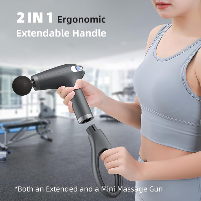 Blueidea Pro Massage Gun – Deep Tissue Muscle Massager for Pain Relief, Silent Brushless Motor, LCD Display, 2 Modes, 8 Speeds, Rechargeable, with Extended Handle - Black - Image 6