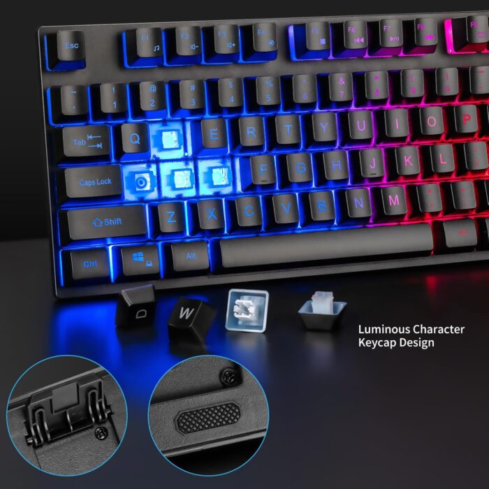 Keyboard and Mouse Gaming LED Wired Combo with 3600DPI 2 Side Button USB Mouse Rainbow Backlit Mechanical Feeling Button Compatible with PC Raspberry Pi Mac Xbox one ps4 (Black,local) - Image 5