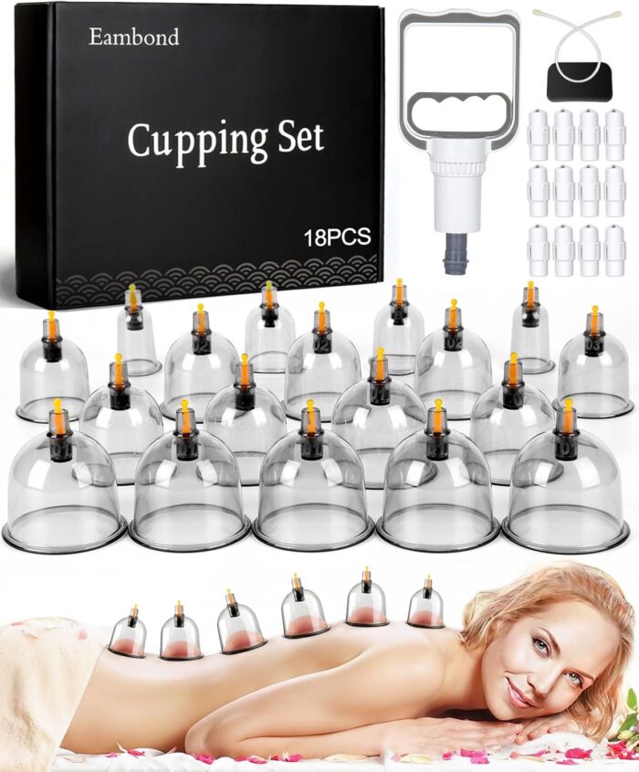 Eambond Cupping Set, Cupping Therapy Sets Massage Back, Pain Relief, Physical Therapy, Chinese Cupping kit with Vacuum Pump – Massage Cupping Cup for Massage Therapists–Improve Your Health & Wellness