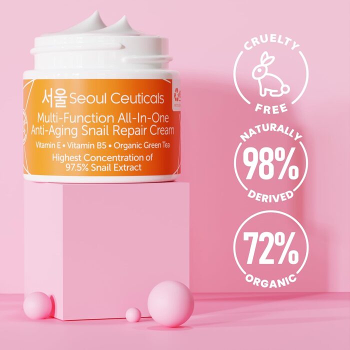 Seoul Ceuticals Korean Skin Care Snail Repair Cream Moisturizer - 97.5% Snail Mucin Extract - All In One Recovery Power For The Most Effective Korean Beauty Routine - 2oz - Image 4