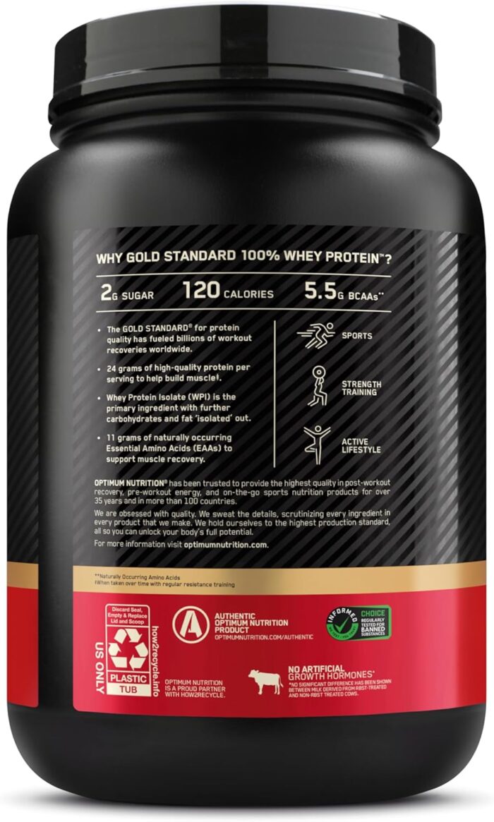 Optimum Nutrition (ON) Gold Standard 100% Whey Protein Powder Primary Source Isolate, 24 Grams of Protein for Muscle Support and Recovery - Double Rich Chocolate, 2 Lbs, 29 Servings (907 Grams) - Image 11
