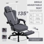 PZDO Ergonomic Gamer Chair Gaming Chair for Adults, Gaming Chair with footrest, Technical Fabric Office Chairs with Lumbar Support Height Adjustable, Teens, Gift, 150kg, Grey - Image 7
