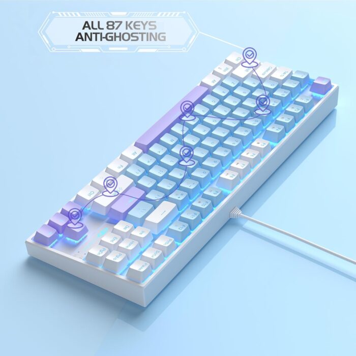 MageGee 75% Mechanical Gaming Keyboard with Blue Switch, LED Blue Backlit Keyboard, 87 Keys Compact TKL Wired Computer Keyboard for Windows Laptop PC Gamer - Blue Whie - Image 5