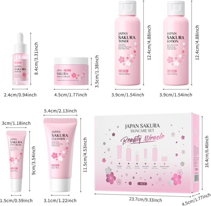LAIKOU Sakura Skincare Set - 6 PCS Hydrating and Revitalizing Skincare Gift Set for Women, Teens, Moms & Daughters - Deep Cleansing, Anti-Aging, Nourishing, Even Skin Tone Treatment - Image 8