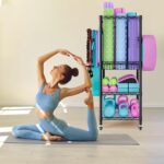 Solerconm Dumbbell Rack with 3-Tier Shelf, Yoga Mat Storage, Metal Home Gym Workout Equipment Storage Organizer with Hooks & Wheels (Black, 43 x 29 x 120 CM) - Image 8