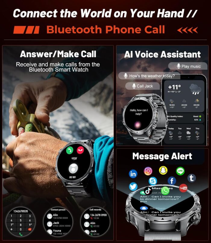 HIRREO Military Smart Watch for Men, 1.85'' HD Large Screen Smartwatch, Flashlight/IP68 Waterproof/800mAh/Pedometer/100+ Sports Fitness Tracker, Mens Smart Watches for Android iPhone Compatible - Image 4