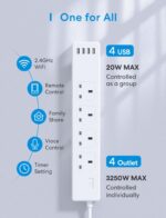 Meross Smart Power Strip - Apple HomeKit, Alexa, Google Home Compatible - 4 AC Outlets, 4 USB Ports, Wi-Fi Surge Protector - White - Image 2