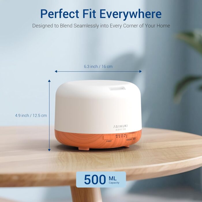ASAKUKI 500ml Premium, Essential Oil Diffuser with Remote Control, 5 in 1 Ultrasonic Aromatherapy Fragrant Oil Humidifier Vaporizer, Timer and Auto-Off Safety Switch - Image 6