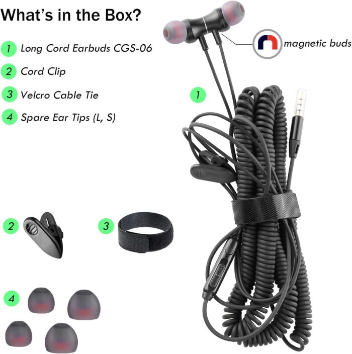 C G CHANGEEK Extra Long Wired Headphone for TV with 12FT Spring Coiled Extension Cable, Earphones Earbuds for 3.5mm Audio Output Devices, Metal Stereo Bass in-Ear Headset with Volume Control-ChanGeek - Image 6