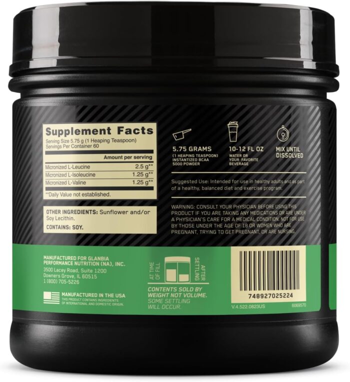 Optimum Nutrition (ON) Instantized BCAA Powder, Unflavored, Keto Friendly Branched Chain Essential Amino Acids Powder, 345 Grams, 60 Servings - Image 6