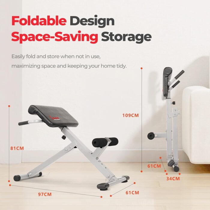 Sunny Health & Fitness Foldable Hyperextension Roman Chair W/Back Extension, Home Gym Sit Up Bench for Glute & Ab Workouts, Optional Adjustment Incline & Multi-Function Heavy-Duty Exercise Equipment - Image 6