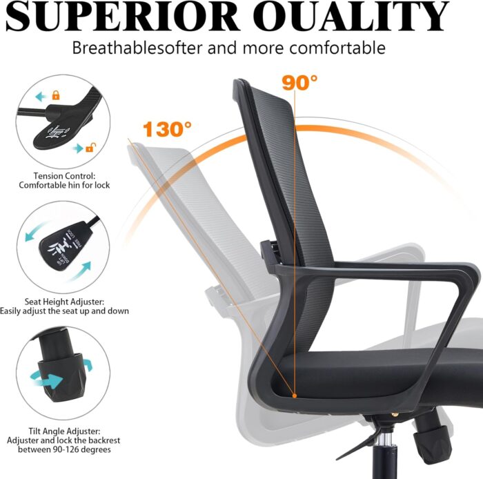 VOFFOV Office Chair for Home Desk Chair with Lumbar Support, 360° Swivel, Silent Rolling Wheels, Breathable Mesh Fabric, and Easy Assembly – Computer Chair Ideal for Home, Office - Image 7