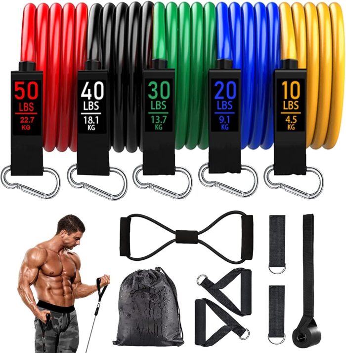 CLOUDFOUR Resistance Bands set of 12pcs, Workout Bands, Exercise Bands for Men and Women, Fitness Stretch Bands for Strength Training, Physical Therapy, Shape Body, Complete Home Workout Equipment