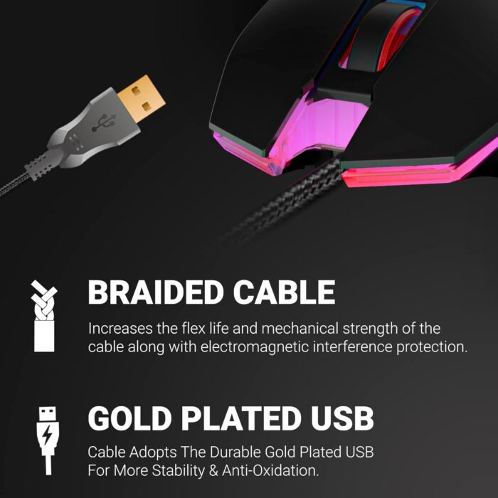 Ant Esports GM50 Optical Wired Gaming Mouse | Slimmer Shell Design for Claw Grips | Contoured Shape | Premium Build Quality | Multi-Zone RGB Lighting - Image 5