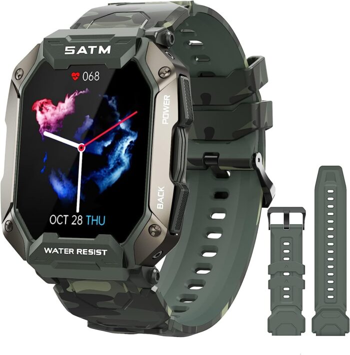 Military Smartwatch for Men Outdoor Tactical Sports Watch 5ATM Waterproof 1.71 Inch Fitness Tracker Heart Rate Sleep Monitor Smart Watch Compatible with Android iPhone Samsung (GreenExBand)