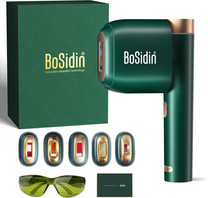 BoSidin Laser Hair Removal, IPL Hair Removal with Painless Ice-Cooling, 2-in-1 Face SR Rejuvenation, 6+1 Modes, 6 Levels Hair Removal for Women Permanent, Laser Hair Removal Kit with Shaver, Goggles