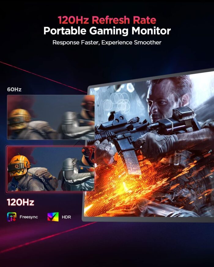 UPERFECT Portable Gaming Monitor, Portable Monitor 400 Nits HDR FreeSync Laptop Monitor w/VESA & Smart Case Matte IPS Eye Care External Second Screen for Switch, Xbox, PS5 (2K 120HZ) - Image 3