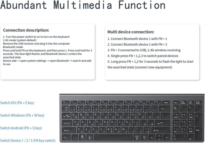 Necomi Rechargeable Keyboard and Mouse Wireless,USB A & Type C Receiver 2.4G Mouse and keyboard,Type C charging(English+Arabic) - Image 7
