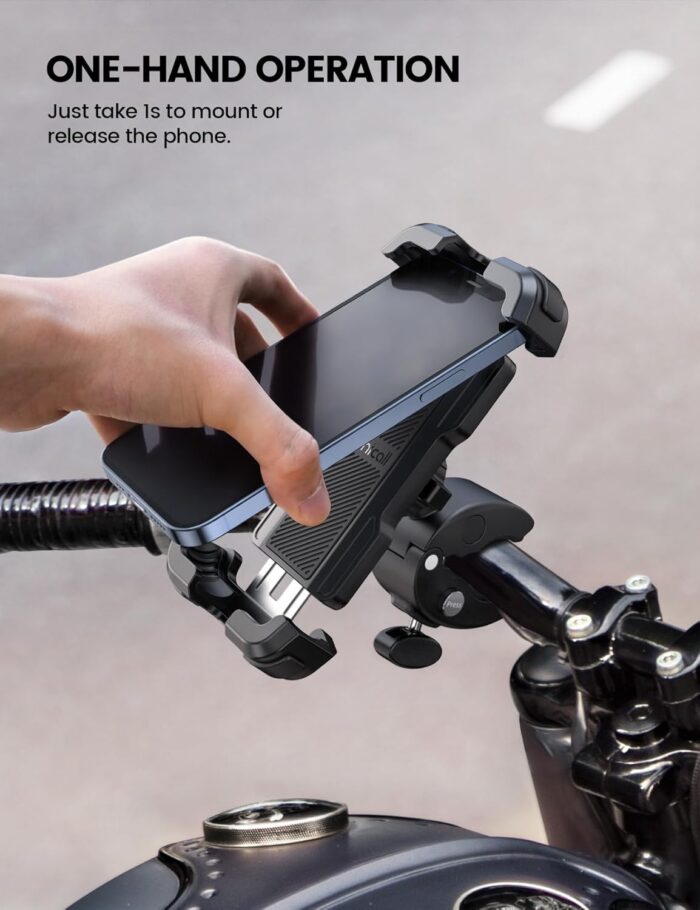 Lamicall Motorcycle Phone Mount, Bike Phone Holder - Upgrade Quick Install Handlebar Clip for Bicycle Scooter, Cell Phone Clamp for iPhone 15 14 13 12 11 Pro Max Mini, Galaxy and More 4.7-6.8" Phone - Image 2