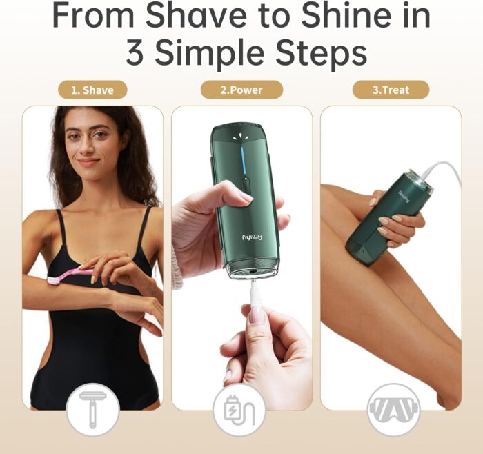Amifiy Ice Cooling IPL Home Use Hair Removal Device, Laser Hair Removal Machine Painless Epilator for Women Men, 3 Energy Levels & 2 Modes, Face Body Use with Razor & Glasses - Image 8